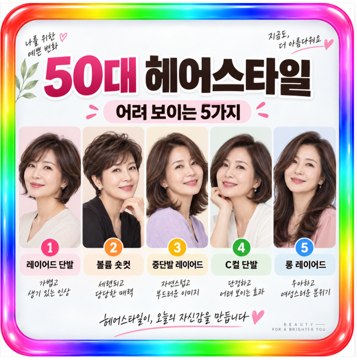 50대 여성 어려 보이는 헤어스타일 5가지｜레이어드 단발부터 볼륨 숏컷까지